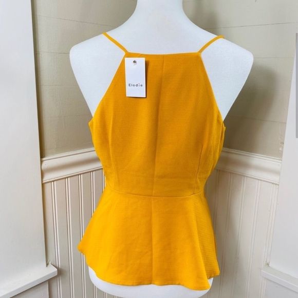 ELODIE Women’s Gold Scalloped Peplum Tank Top Sz Medium NWT - Picture 3 of 12